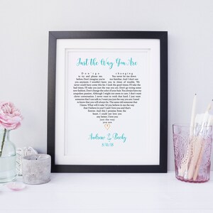 Custom Song Lyrics Wall Art, Song Print, Heart Shaped Lyrics Print, Billy Joel Just the Way You Are, Wedding Gift, Anniversary Gift