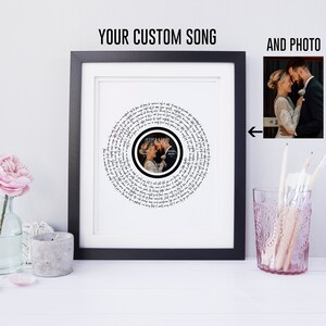 Custom Record Lyrics and Photo Gift, Music Print, Custom Lyric Print, First Dance Song Lyrics Wall Art, Vinyl Record Print, Anniversary Gift