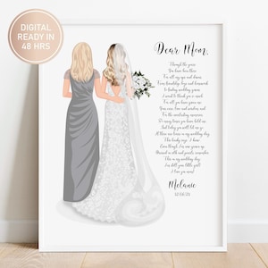 Custom Mother Of the Bride Print, Poem from Daughter to Mom, Mother of the Bride Gift, Mother of the Bride Portrait, Wedding Poem Keepsake