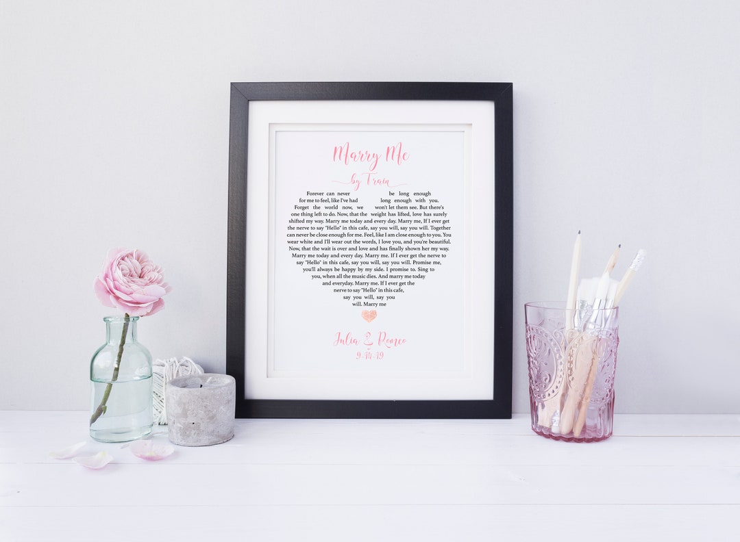Custom Song Lyrics Print, Marry Me by Train, Wall Art, Song Print, Heart Shaped Lyrics Print ...