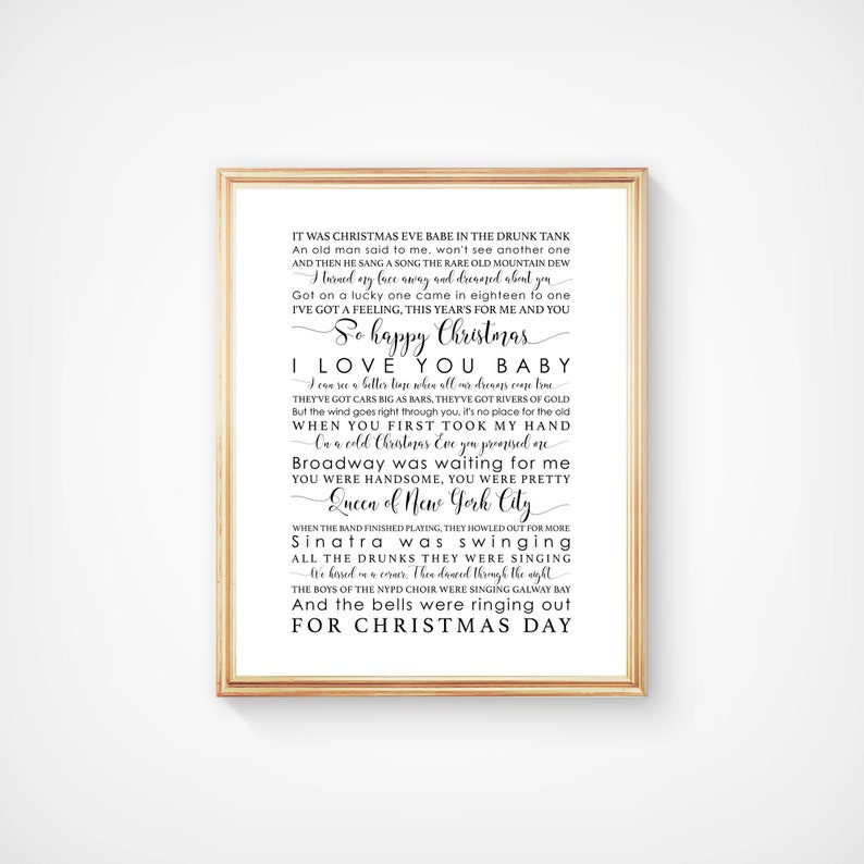 Fairytale of New York the Pogues Song Lyrics Print Christmas Etsy