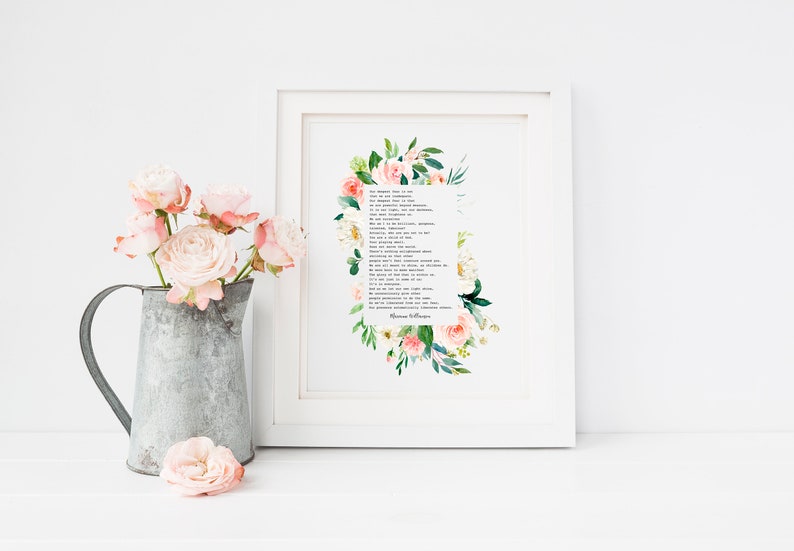 Our Deepest Fear Poem Print Marianne Williamson Quote Print | Etsy