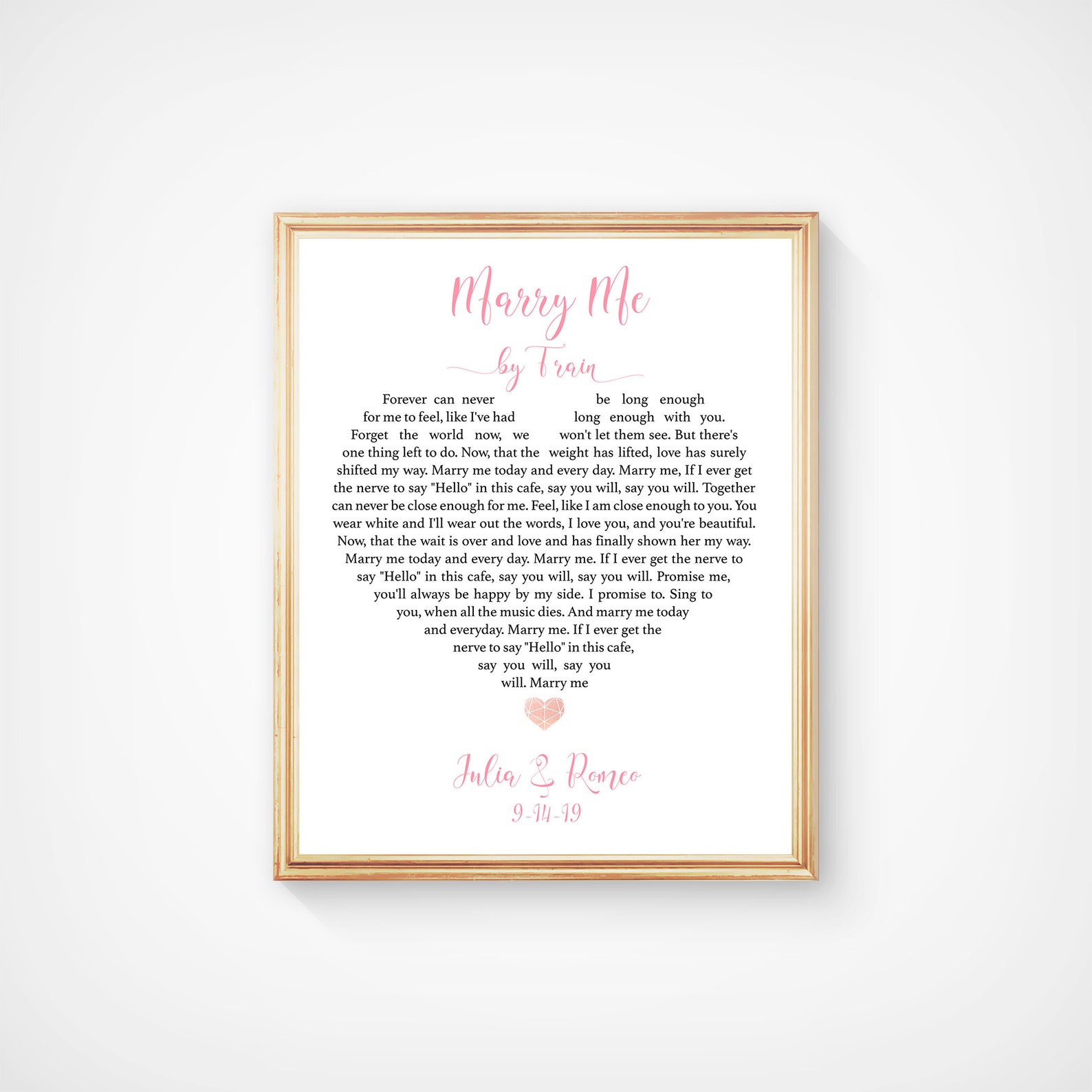 Custom Song Lyrics Print Marry Me by Train Wall Art Song - Etsy
