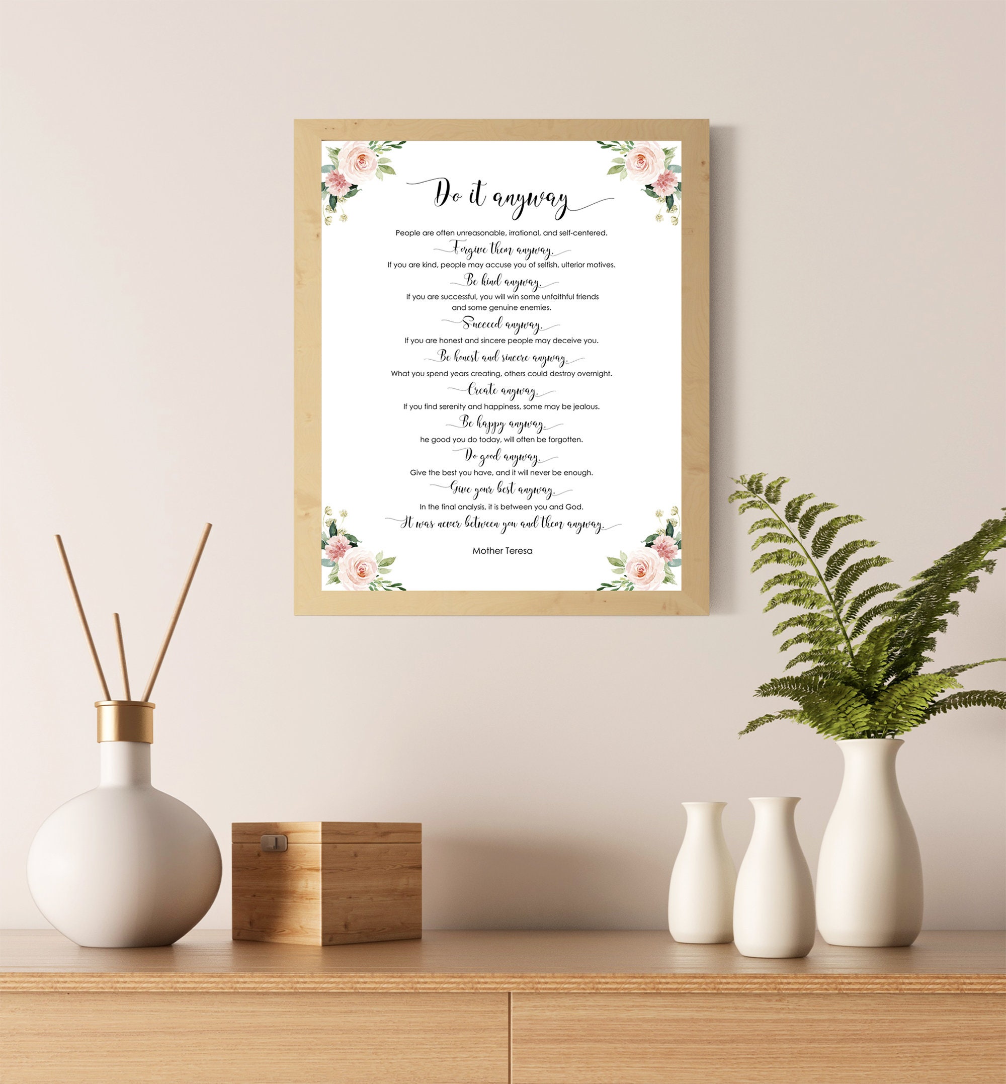 Do It Anyway Mother Teresa Quote Poem Print Inspirational | Etsy