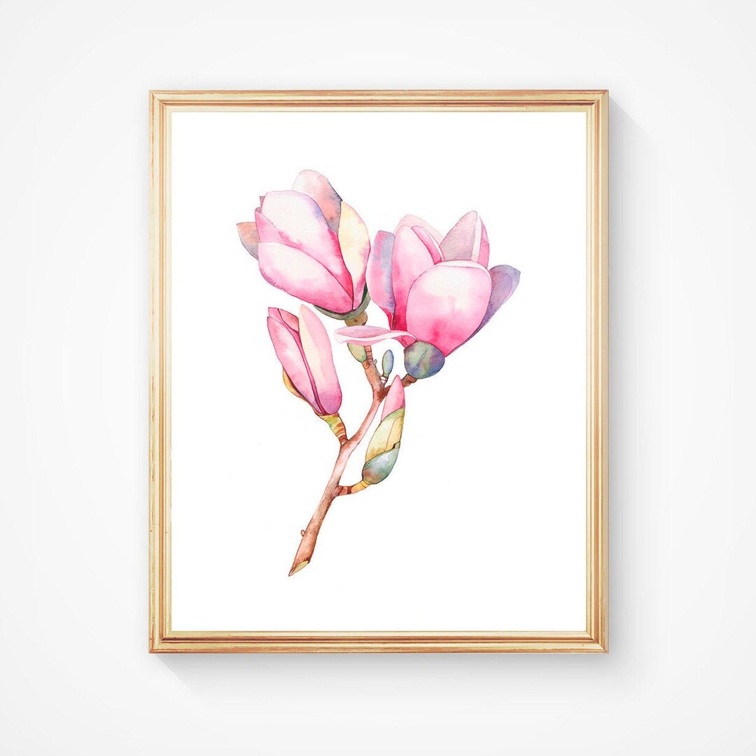 Magnolia Art Print Pink Flower Magnolia Watercolor - Etsy