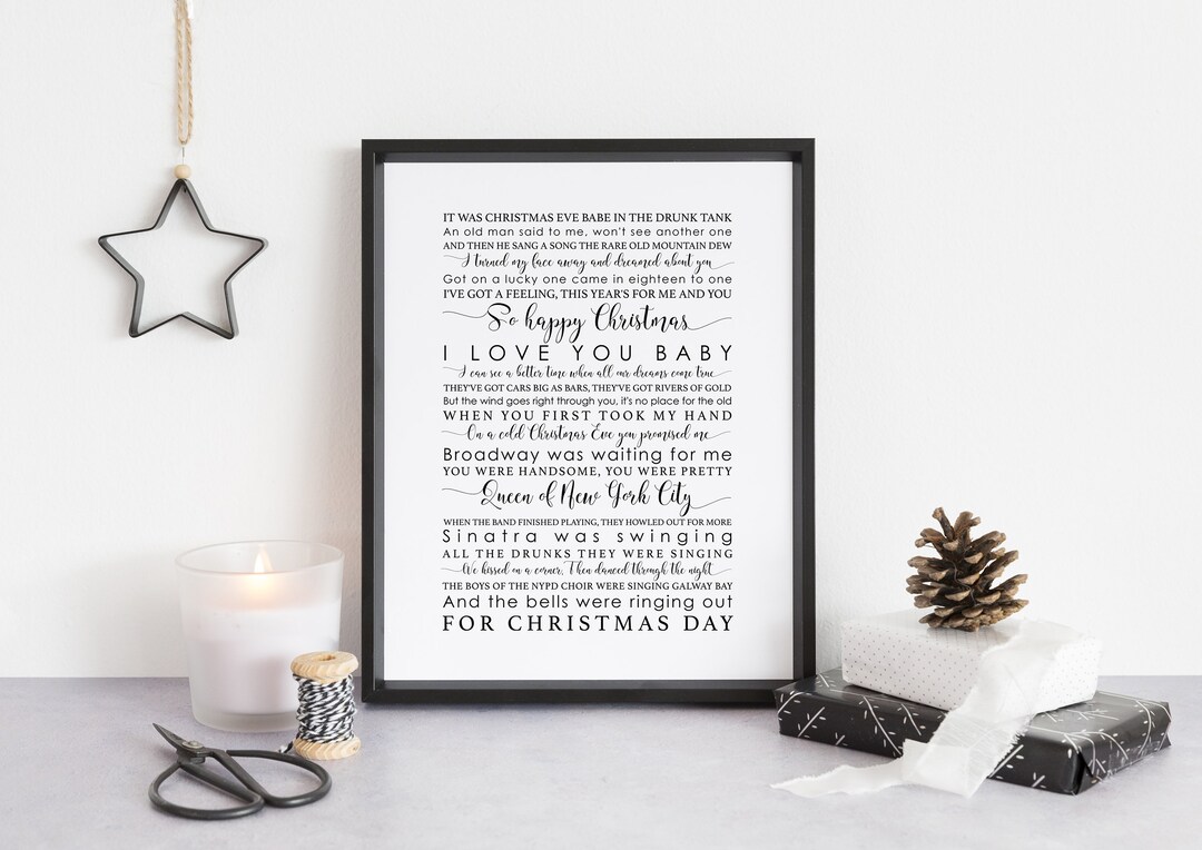 Fairytale of New York, the Pogues Song Lyrics Print, Christmas Wall Art