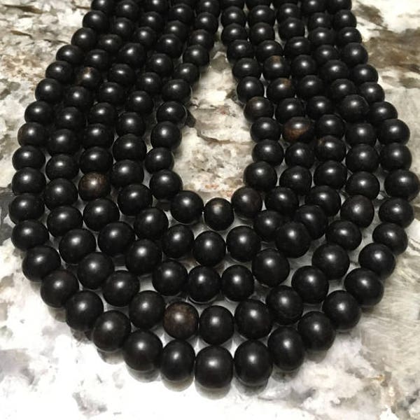 Tiger Ebony Beads, 8mm Natural wood Beads, Mala Necklace Beads, 16 Inch Strand, Tiger Ebony Beads, 53-59 Beads