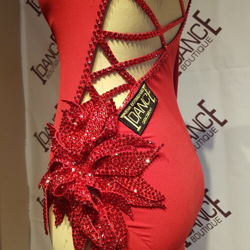 Red Latin Dance Competition Dress With Stones Etsy