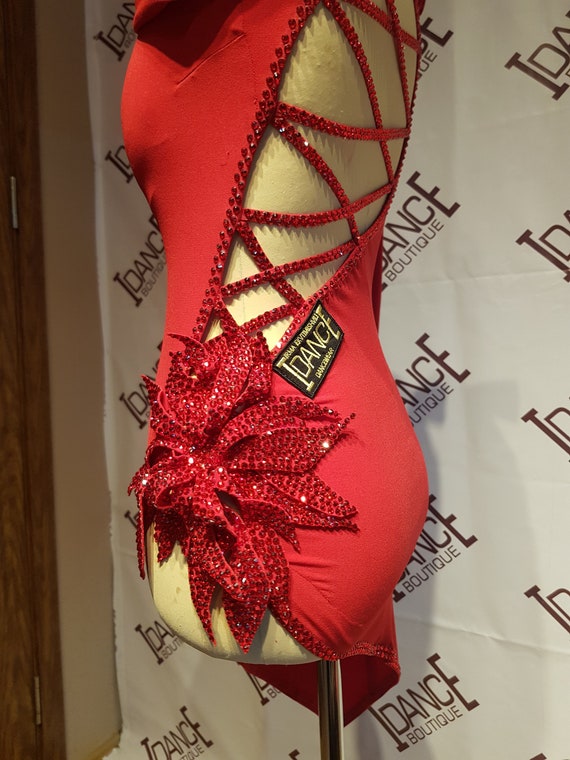 Red Latin Dance Competition Dress With Stones Etsy