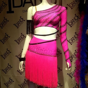pink Latin dance competition dress with stones