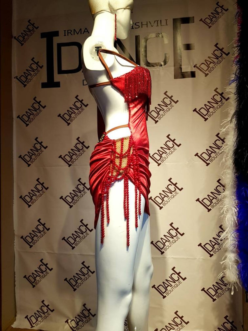 Red Latin Dance Competition Dress With Stones Etsy