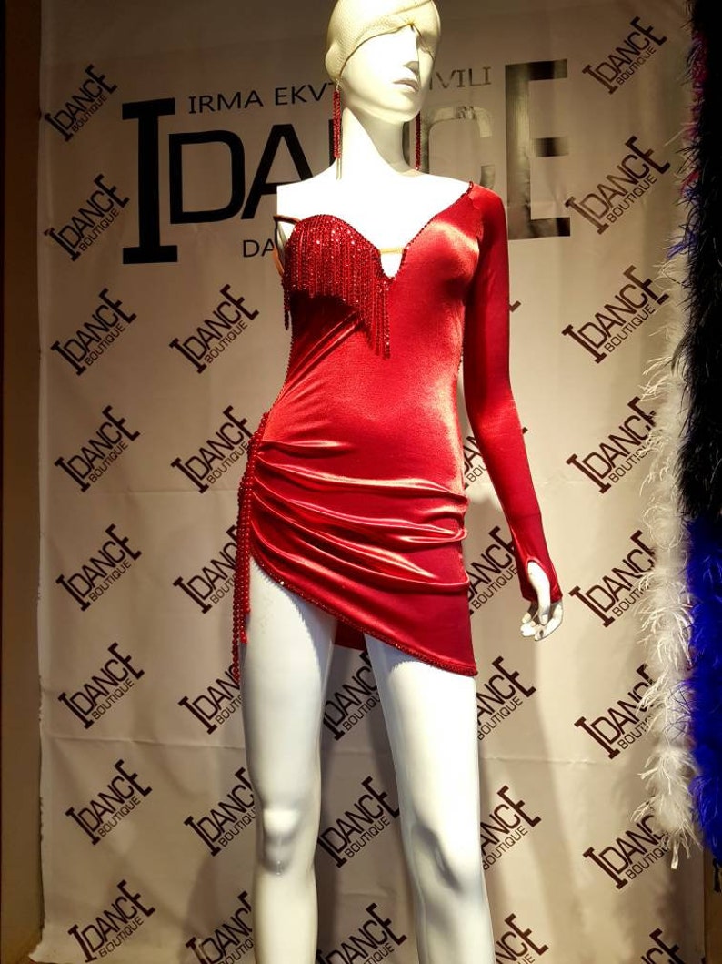 Red Latin Dance Competition Dress With Stones Etsy