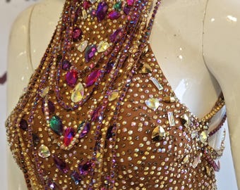 Vestido de baile latino de salón personalizado: flecos y brillantes de pedrería / Hecho a medida