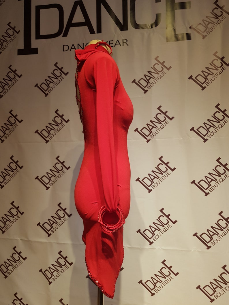 Red Latin Dance Competition Dress With Stones Etsy