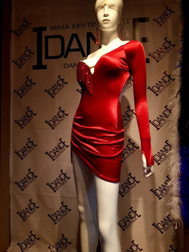 Red Latin Dance Competition Dress With Stones Etsy