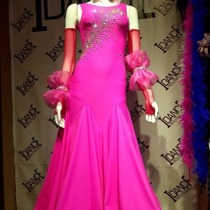 Pink Ballroom dance competition dress with stones