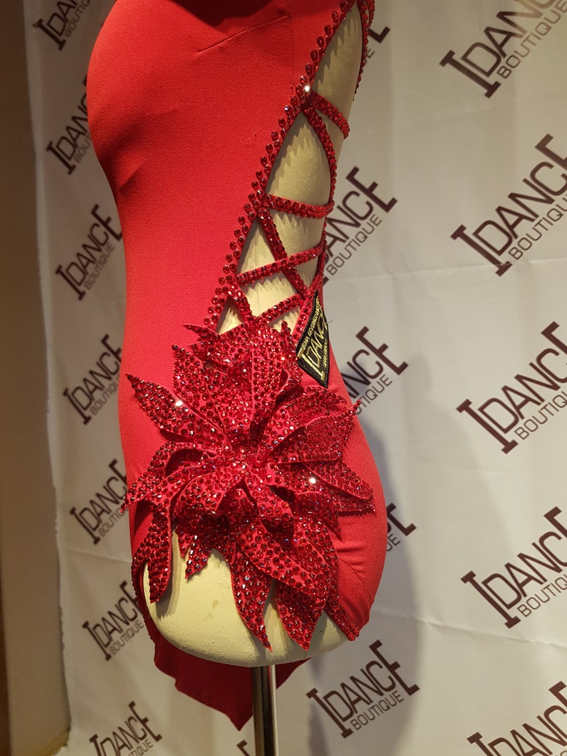 Red Latin Dance Competition Dress With Stones Etsy