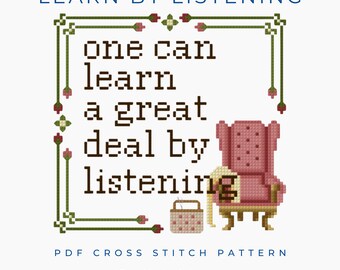 Learn By Listening Miss Marple Quote Agatha Christie Inspired Cross Stitch Pattern PDF Download