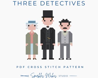 Drei Detektive Agatha Christie Sherlock Holmes inspiriert Kreuzstich Muster PDF-Download
