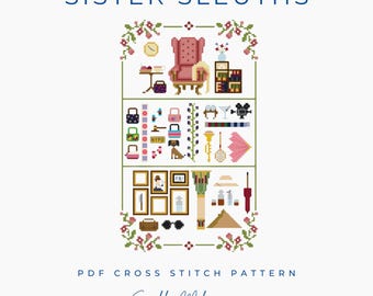 Sister Sleuths Murder Mystery Inspired Sampler Cross Stitch Pattern PDF Download
