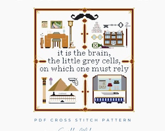 Hercule Poirot Sampler Agatha Christie inspiriertes Kreuzstichmuster PDF