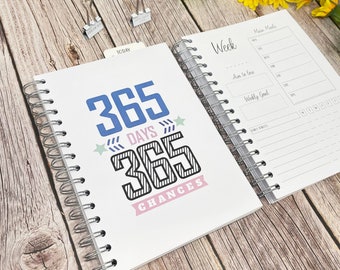 Diario de alimentación de 12 meses / Diario de pérdida de peso, registro de hábitos y planificador de comidas (365 días)