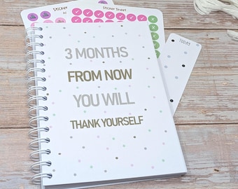 Diario de comidas de 12 semanas, registro de pérdida de peso, planificador de comidas A5 - Agradece tu tiempo