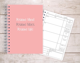 Diario de comidas de 12 semanas / Planificador de comidas minimalista y diario de reflexión semanal - Vibras positivas