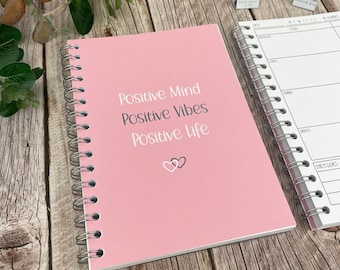 12 Week Food Diary, Weight loss Journal, Diet Planner, Daily Tracker, Menu Planner Notebook - B&W - Positive Vibes