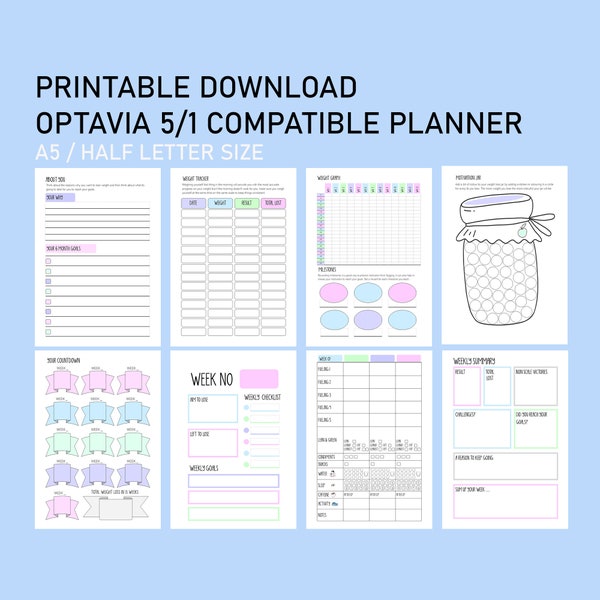 Printable Optavia 5-1 Food Diary / Weight Loss Journal / Digital Optavia Tracker / A5 Size / US Half Letter / Printable Journal