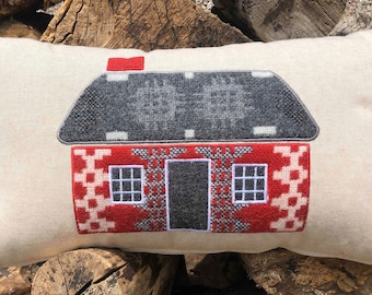 Welsh collection - Welsh Cottage cushion using Melin Teifi Welsh wool blanket.  Clustog Bwthyn.