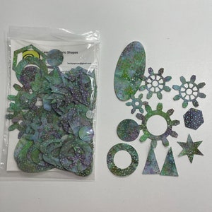 Grab Bag of pre-fused fabric shapes for appliqué Green Batik