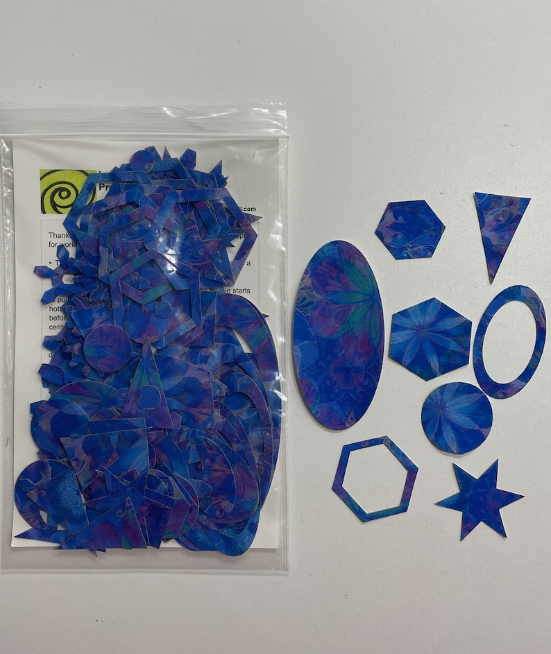 Grab Bag of pre-fused fabric shapes for appliqué Blue Floral print