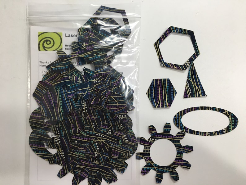 Grab Bag of pre-fused fabric shapes for appliqué Blue & Gold print