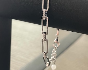 Pulsera de clip de plata de ley con circonitas cúbicas decorativas