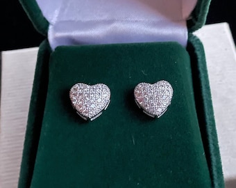 Sterling Silver Pave Heart Earrings, brilliant stud earring, cubic zirconia,  for woman/girl/friend gift