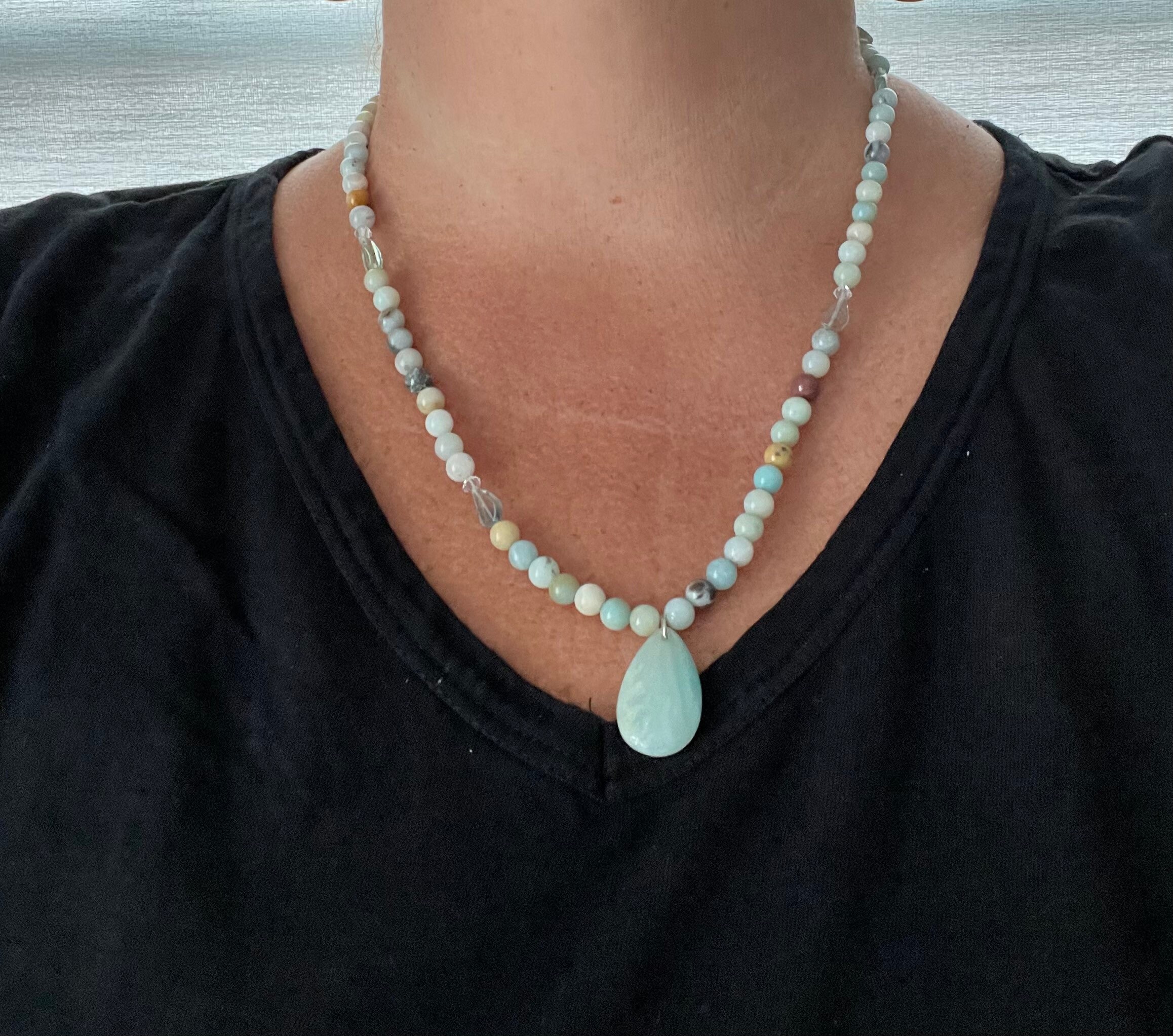 Collier Femme Pendentif Ovale En Amazonite Naturelle - Plaqué Or - Neuf Avec étiquettes