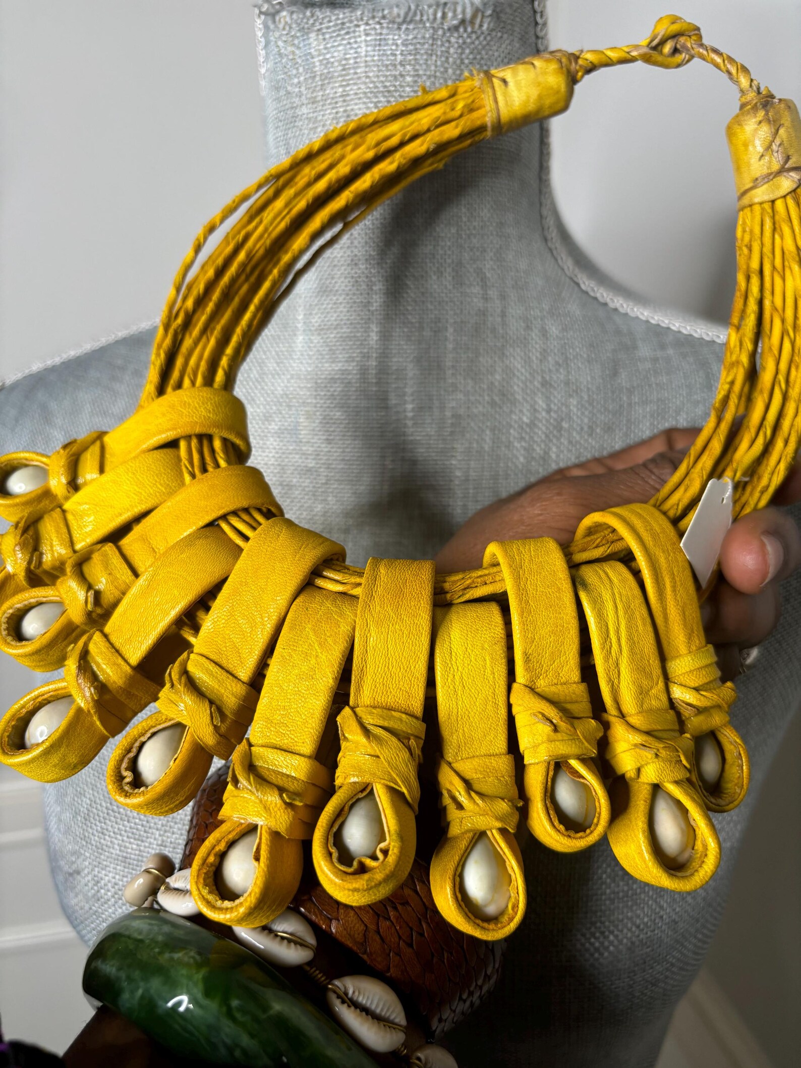 Mustard Leather and Cowrie Shells - Etsy