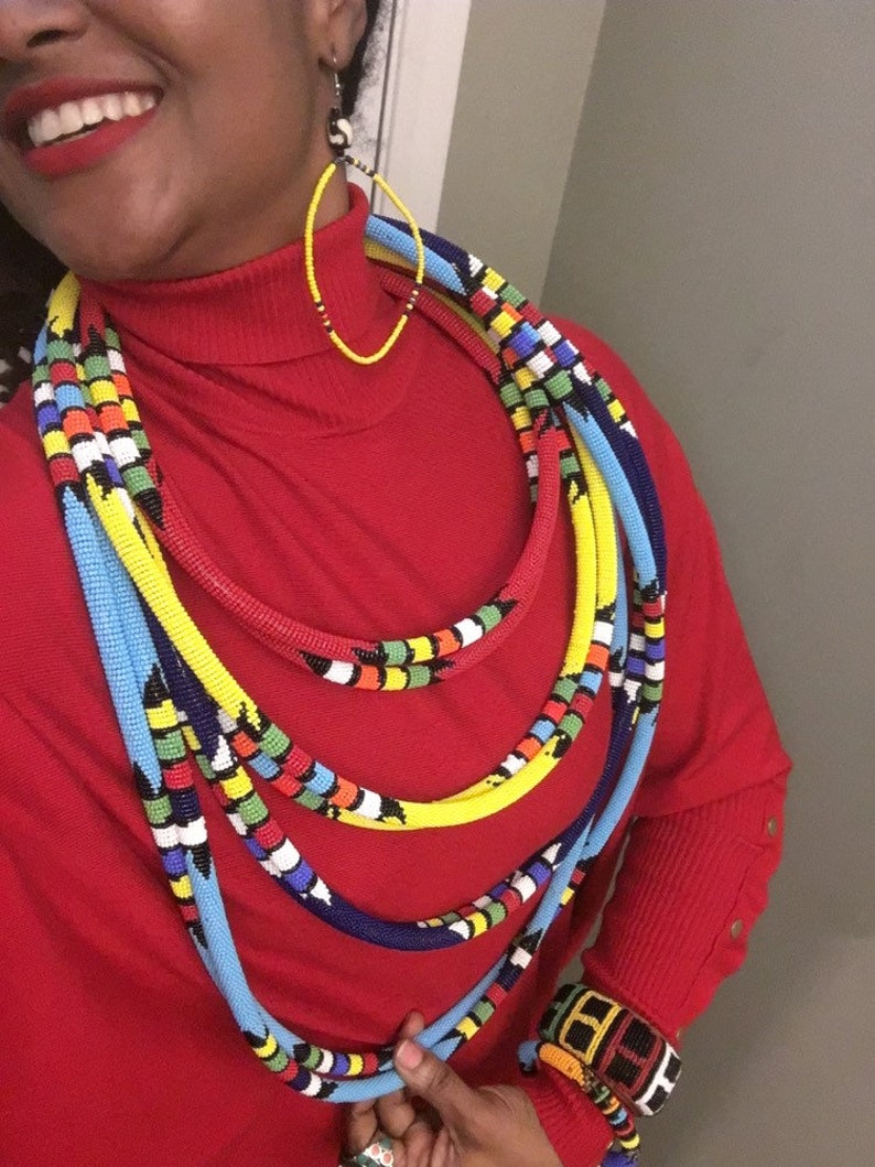 4 Strand layered beaded massai neckpiece