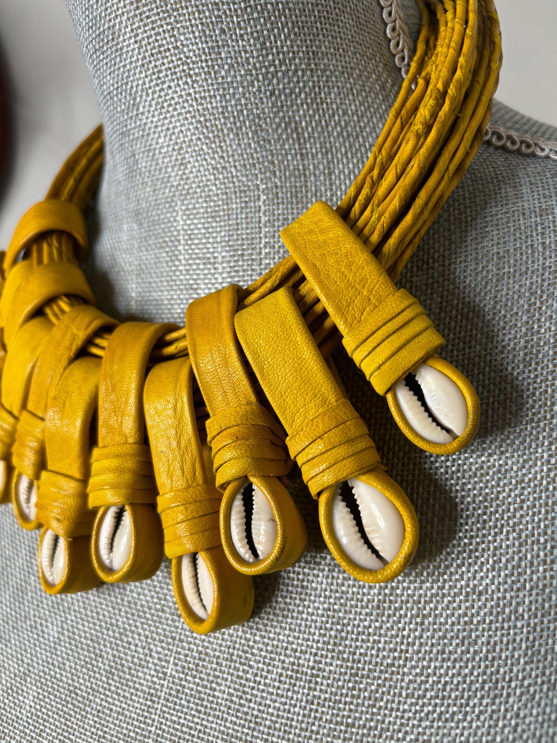 Mustard Leather and Cowrie Shells - Etsy