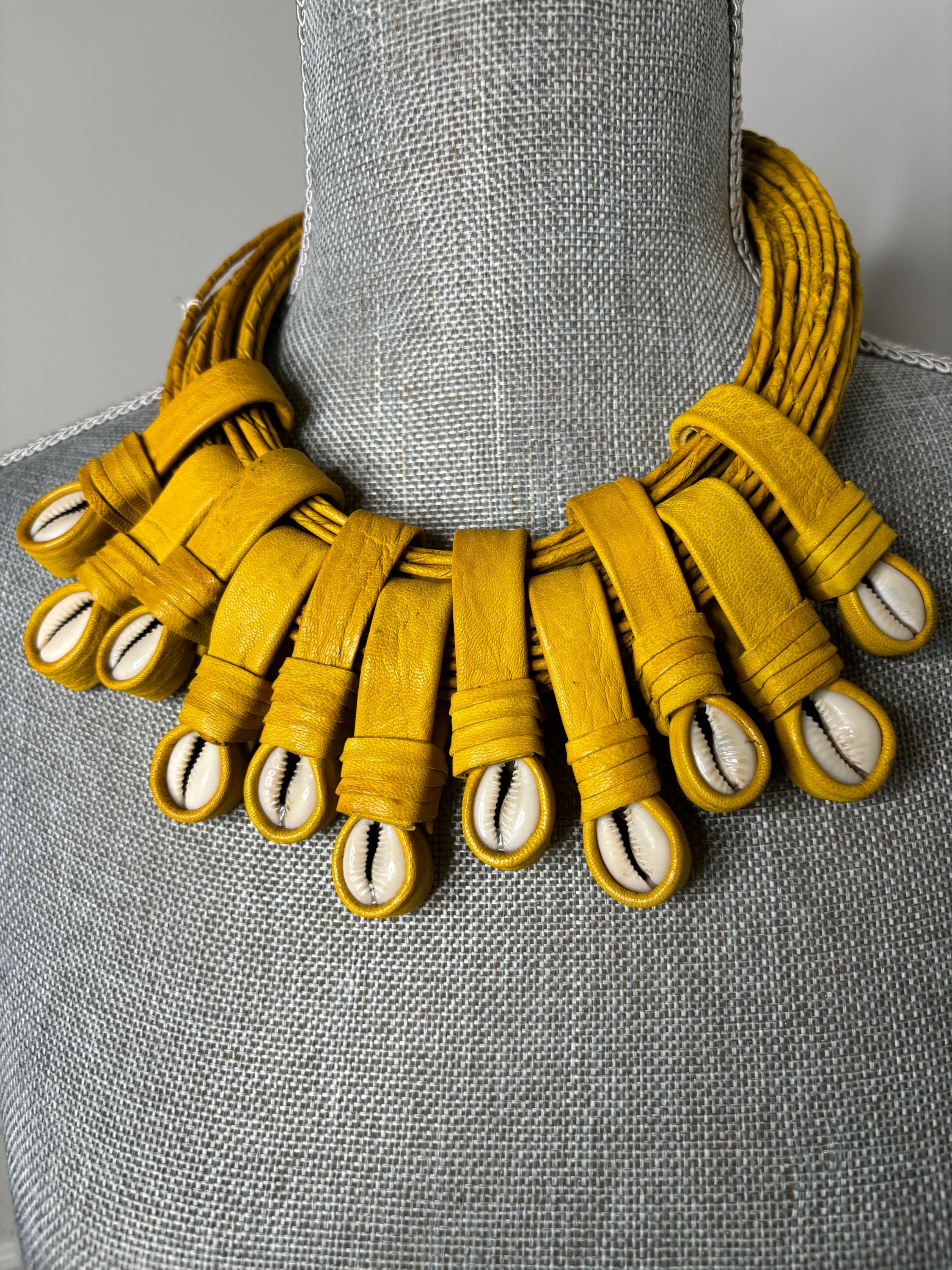 Mustard Leather and Cowrie Shells - Etsy
