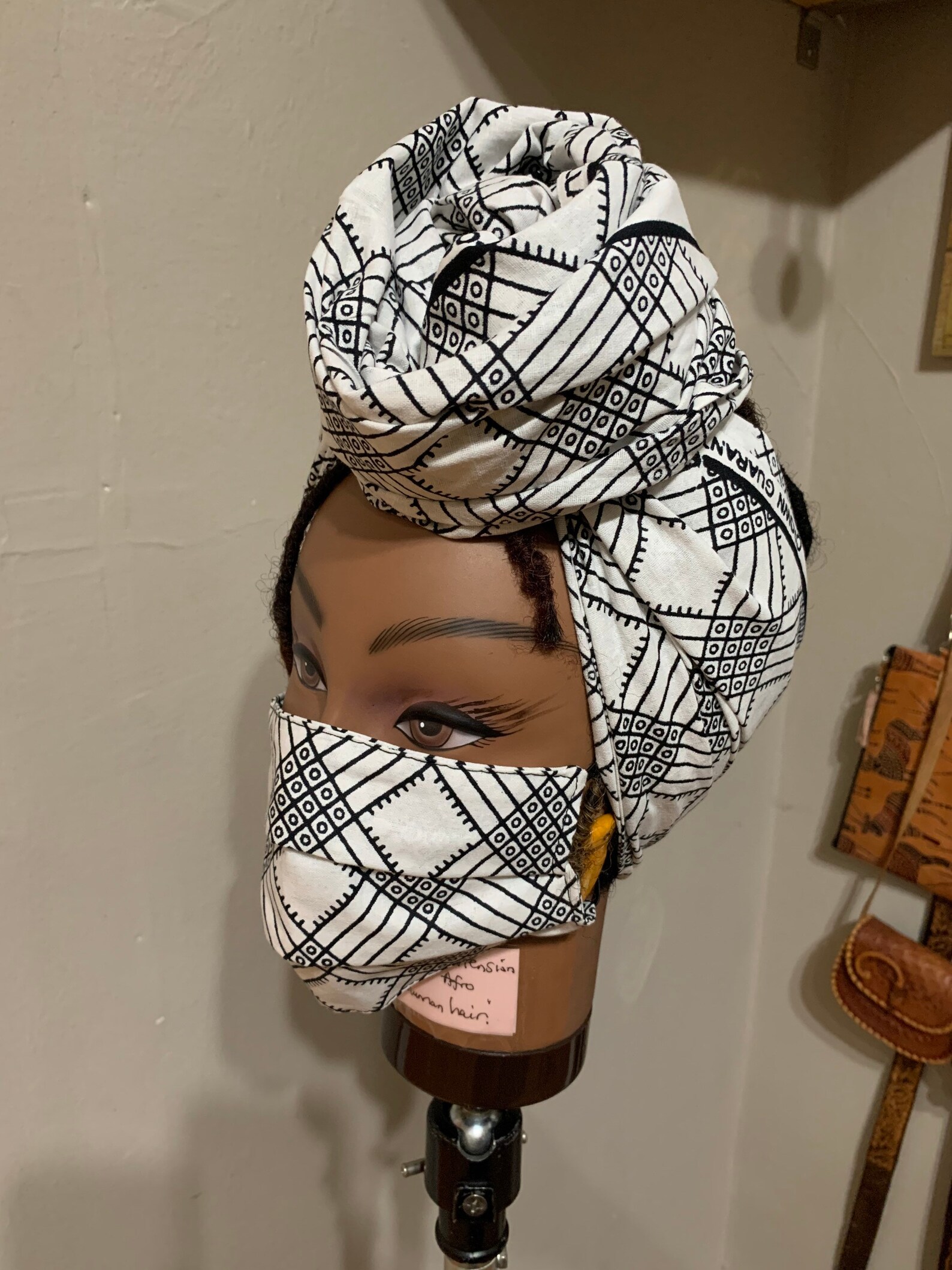 Black & white head wrap and mask set Etsy