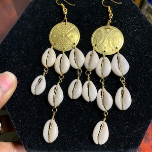 Brass & cowrie shell earrings