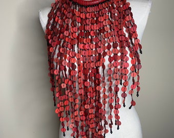 Bold Red fair trade beads long statement necklace