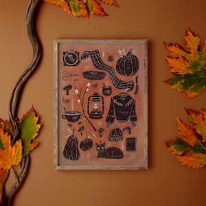 A3 Cozy Witchy Autumn Print - Vintage - Flash Sheet - Illustration