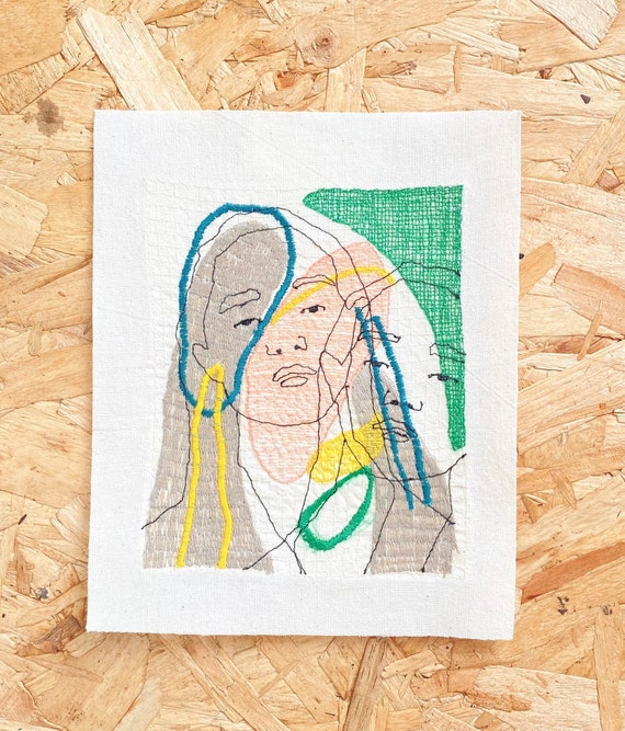 Original embroidery portrait art by Irish textile artist Gemma Morris