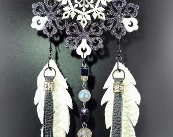 Adorno navideño de copo de nieve con purpurina: Decoración navideña en blanco y negro