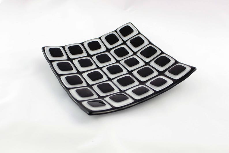 Black and White Glass Mosaic Plate Etsy
