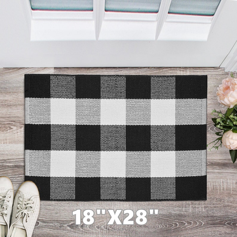 Cotton Buffalo Check Rug Christmas Doormat Black and White Etsy