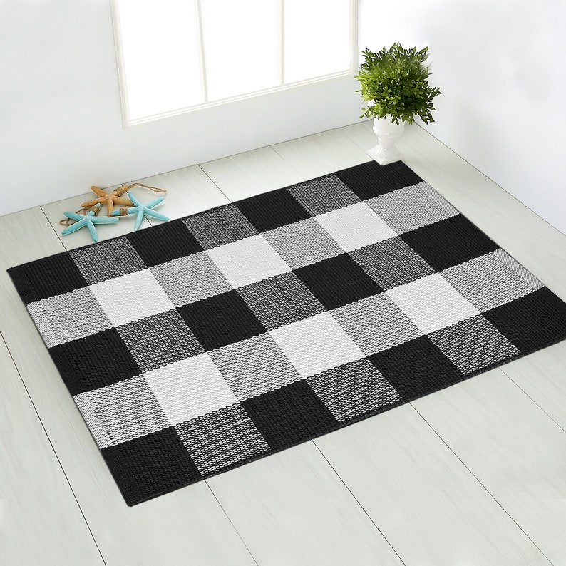 Black and White Rug Door mat Plaid Rug Buffalo Etsy